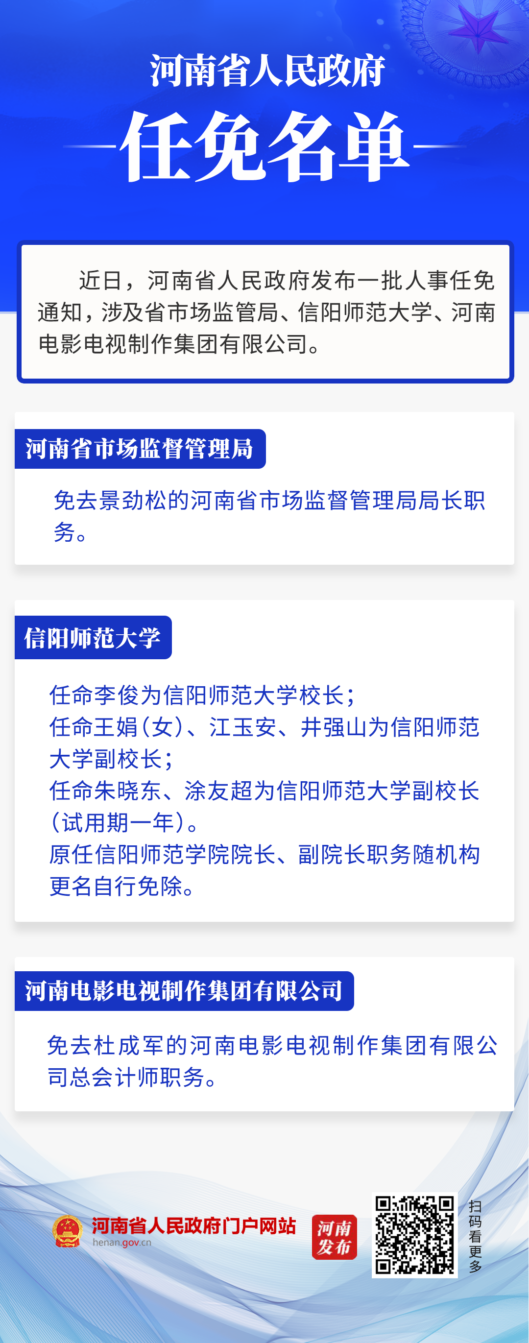 河南省政府新任免一批干部